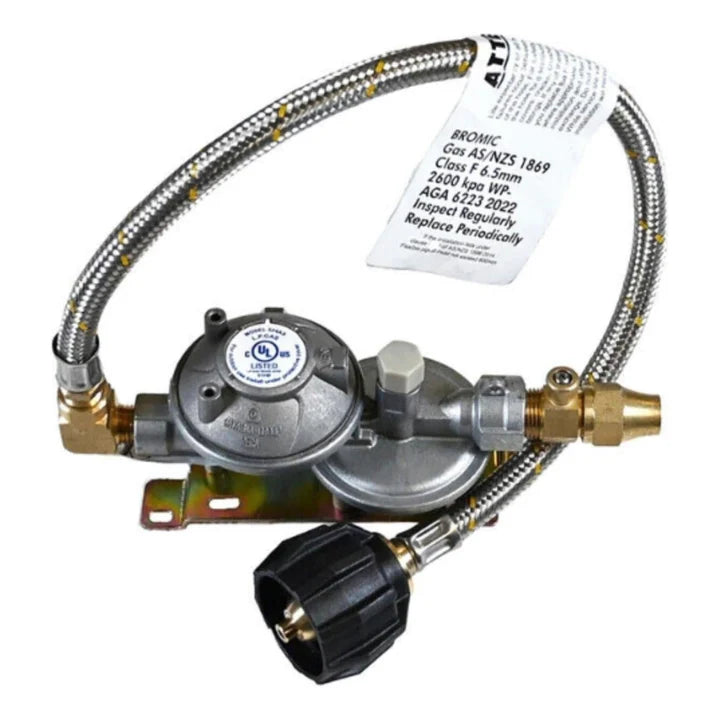 Bromic Single Dual Stage Gas Regulator Kit 600mm Pig Tail 3/8" CCA-4500-0055