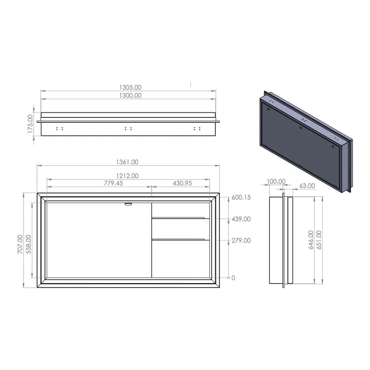 Kong Internal/External Picnic Table 1300 x 646mm with 32” TV Cavity & Spice Rack/Bar Shelves KNG-PT1005