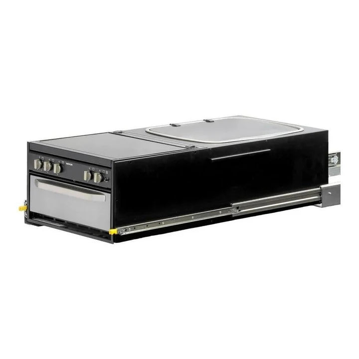 Kong Slide Out Kitchen 1200 x 500mm inc Thetford K1540 Mini Grill / MK3 Argent Sink - Black Vendor KNG-SOK1001B