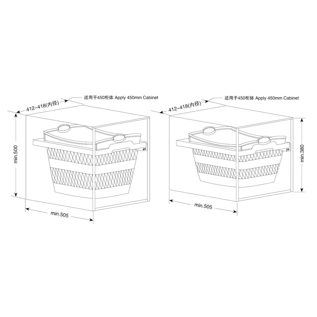 Belgique Laundry Pull Out Basket Bin 45L White CCA-BY450