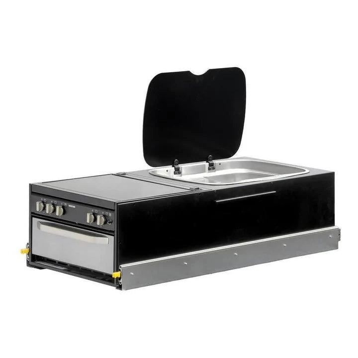 Kong Slide Out Kitchen 1200 x 500mm inc Thetford K1540 Mini Grill / MK3 Argent Sink - Black Vendor KNG-SOK1001B