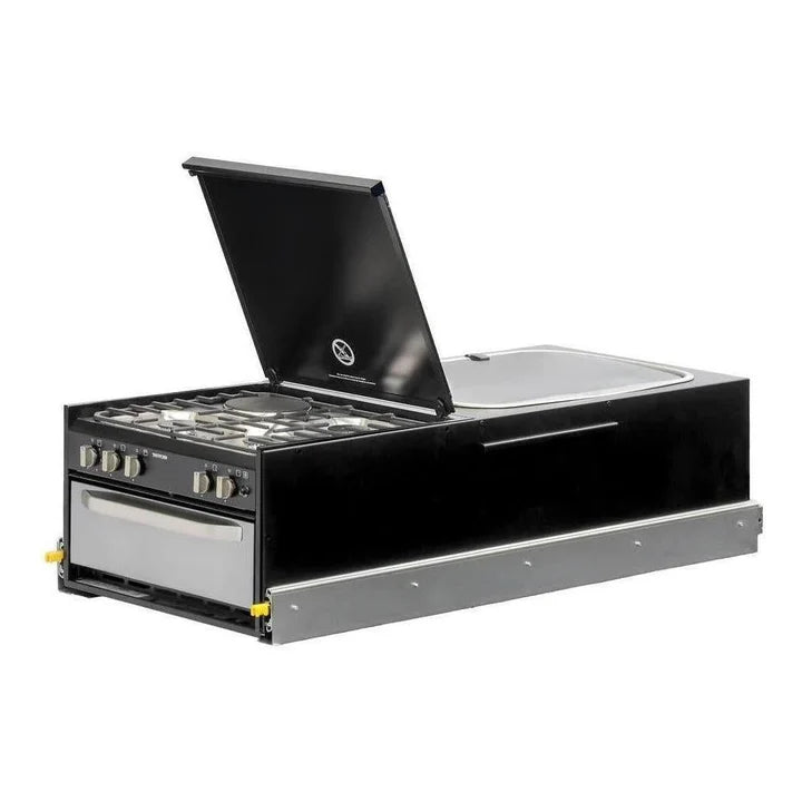 Kong Slide Out Kitchen 1200 x 500mm inc Thetford K1540 Mini Grill / MK3 Argent Sink - Black Vendor KNG-SOK1001B