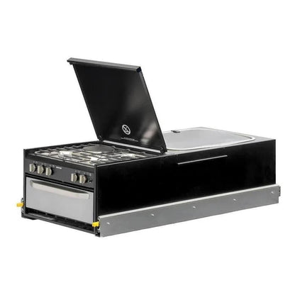Kong Slide Out Kitchen 1200 x 500mm inc Thetford K1540 Mini Grill / MK3 Argent Sink - Black Vendor KNG-SOK1001B
