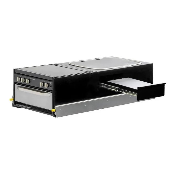 Kong Slide Out Kitchen 1200 x 500mm inc Thetford K1540 Mini Grill / MK3 Argent Sink - Black Vendor KNG-SOK1001B