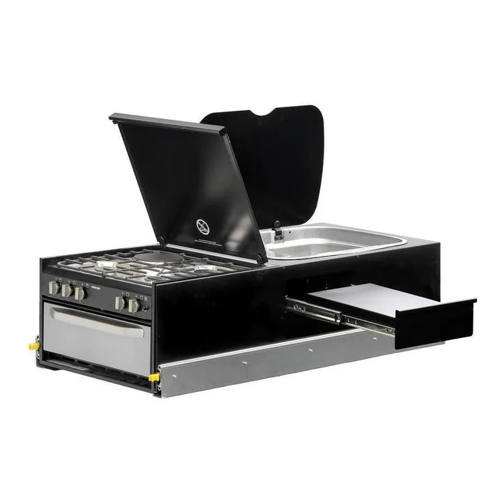 Kong Slide Out Kitchen 1200 x 500mm inc Thetford K1540 Mini Grill / MK3 Argent Sink - Black Vendor KNG-SOK1001B