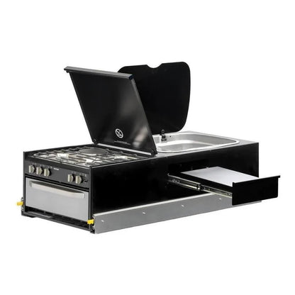 Kong Slide Out Kitchen 1200 x 500mm inc Thetford K1540 Mini Grill / MK3 Argent Sink - Black Vendor KNG-SOK1001B