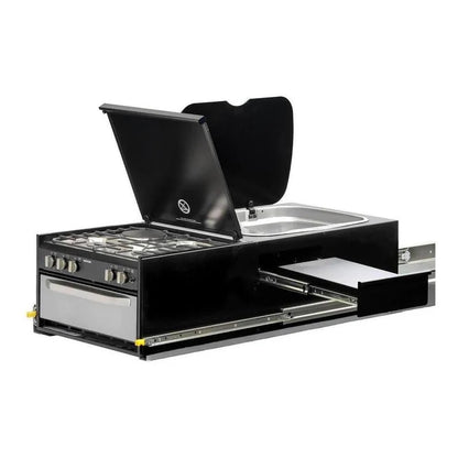 Kong Slide Out Kitchen 1200 x 500mm inc Thetford K1540 Mini Grill / MK3 Argent Sink - Black Vendor KNG-SOK1001B