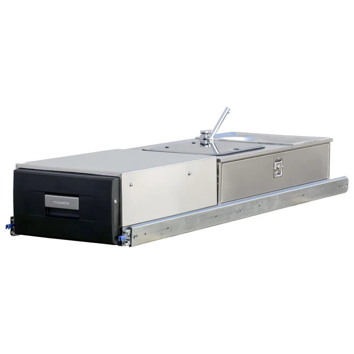 Kong Slide Out Kitchen Assembly Fridge/ 2 Gas Burner Inc Runners & Full Install Kit - Right Sink Drawer CCA-65097-1B
