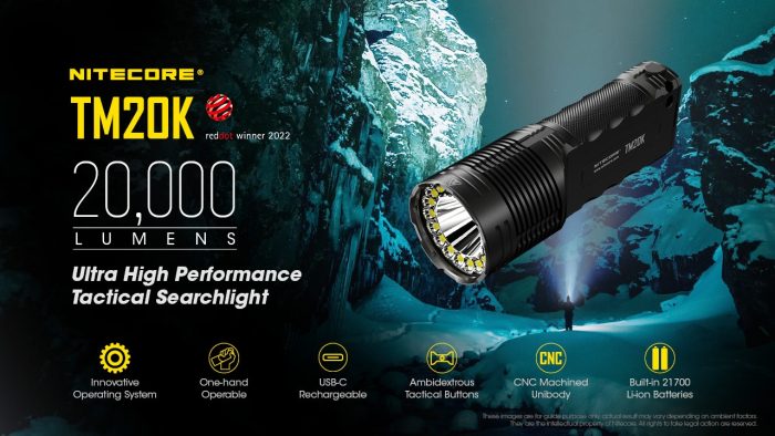 Nitecore TM20K Rechargeable Ultra-High Lumen Flashlight