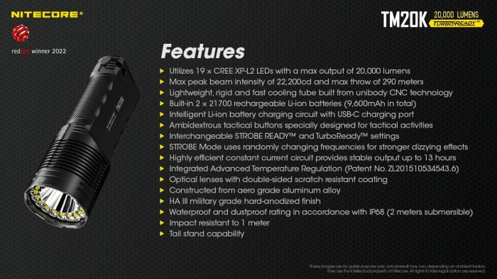 Nitecore TM20K Rechargeable Ultra-High Lumen Flashlight