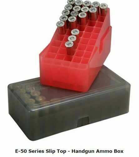 MTM Case-Gard 50 RD SLIP TOP AMMO BOX SQUARE HOLE 41-44 CLR SMOKE E-50-45-41 ***