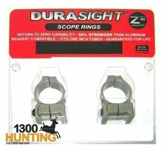 DURASIGHT Z-2 ALLOY VERTICAL SPLIT WEAVER STYLE SCOPE RINGS - HIGH SILVER DS302S